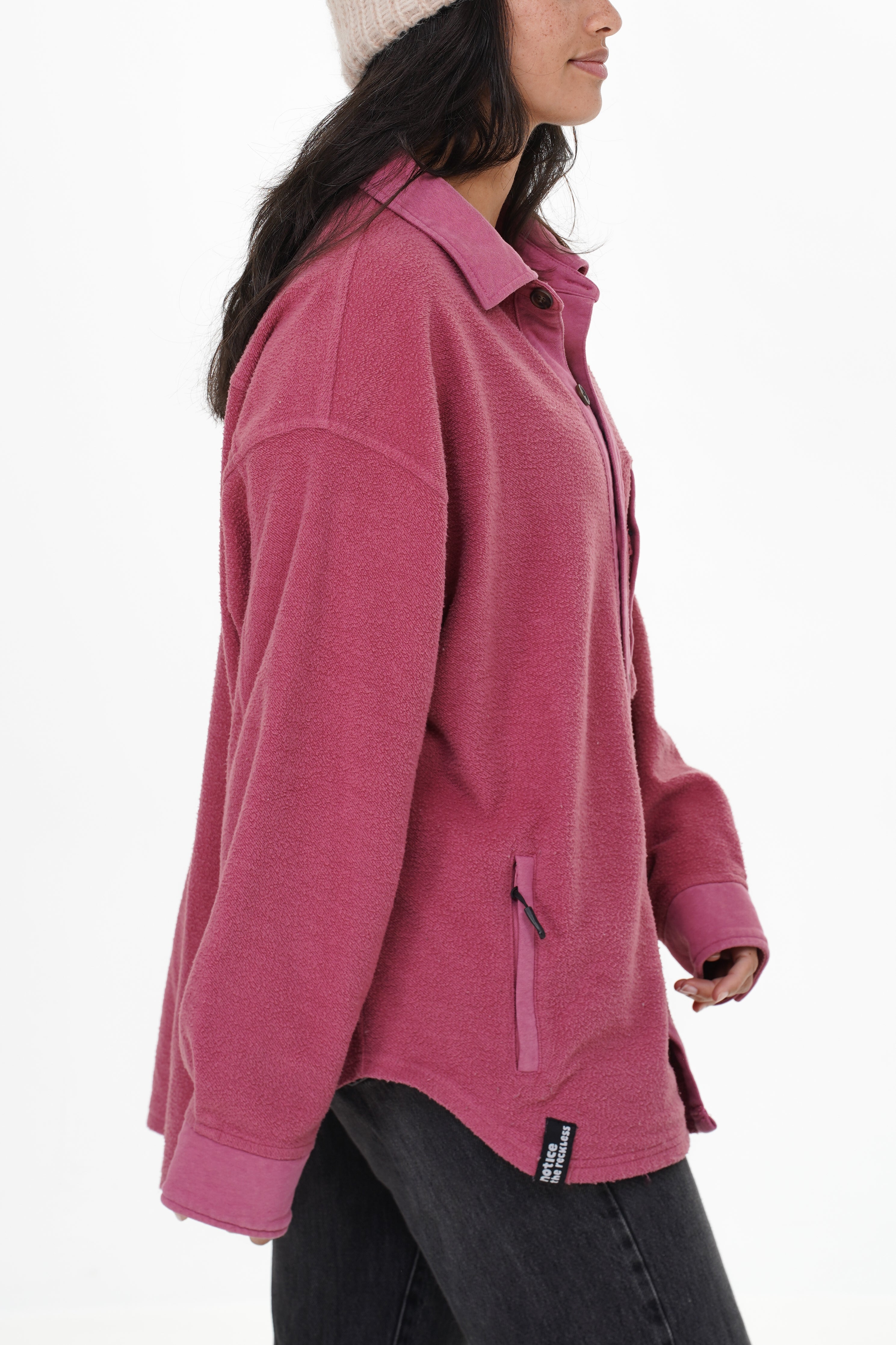 NOTICE THE RECKLESS W BURGUNDY SHACKET