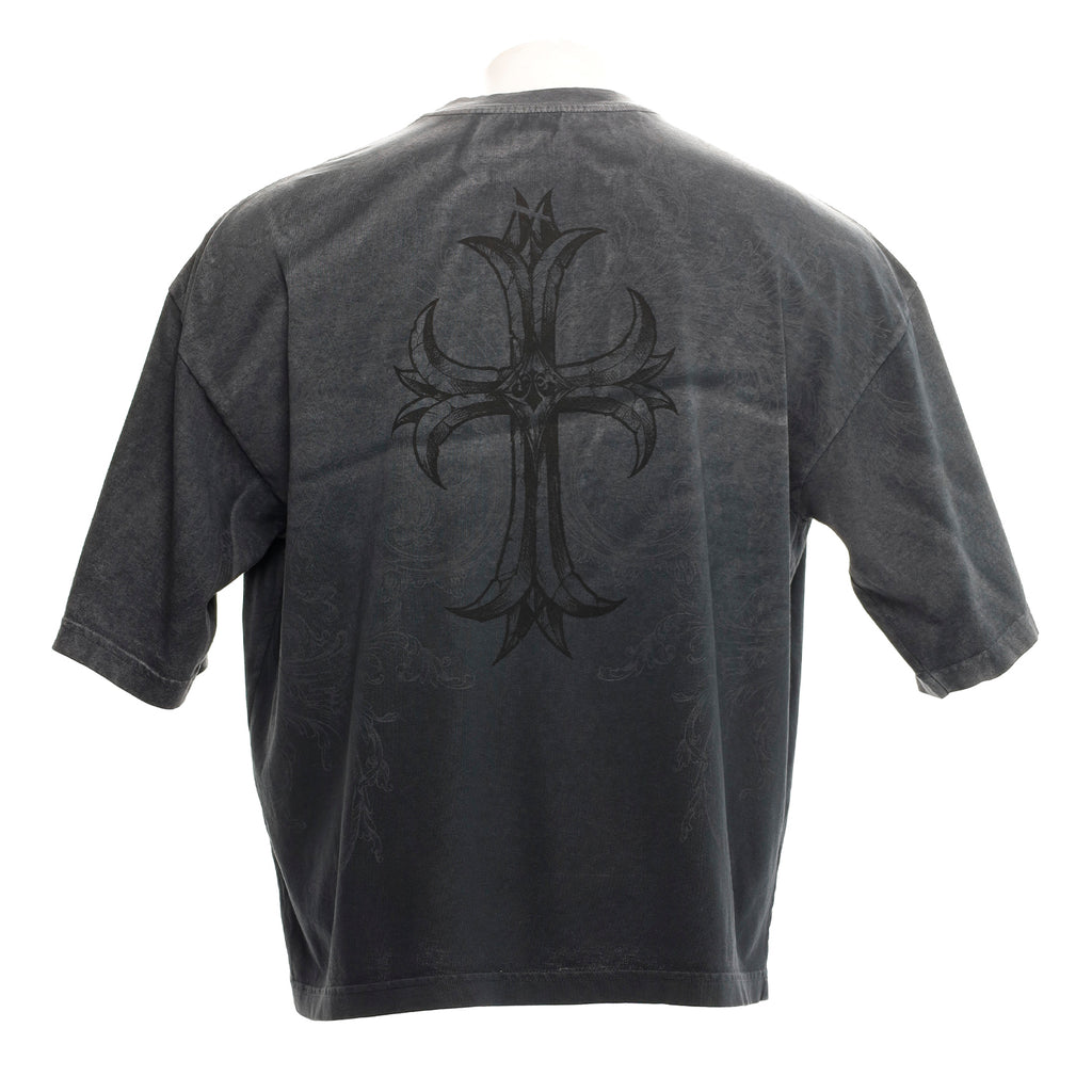 Affliction Jump Boxy Tee Warm Grey Potassium Spray - dos