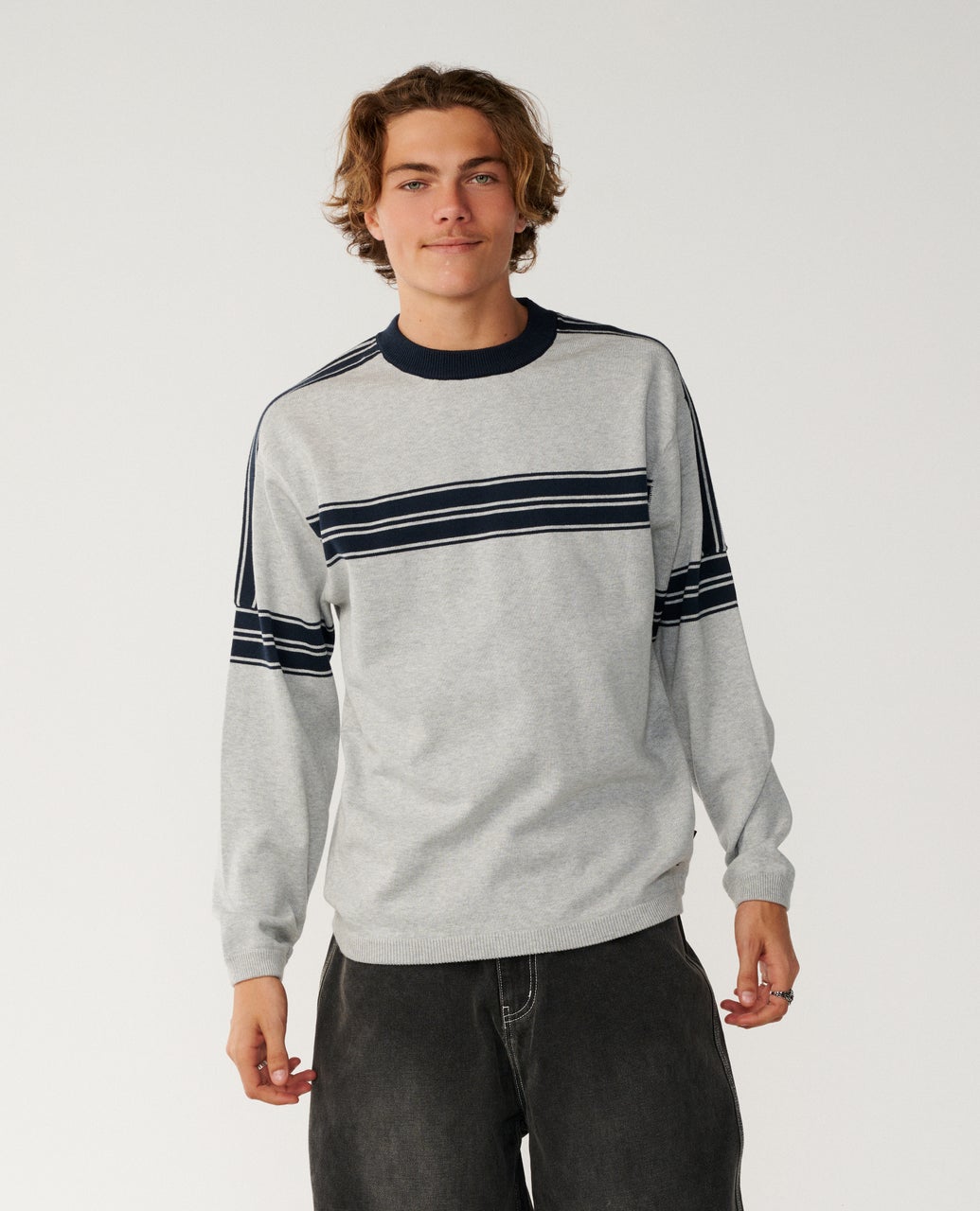 RIP CURL ARCHIVE TWU STRIPE CREW KNIT Grey Marle
