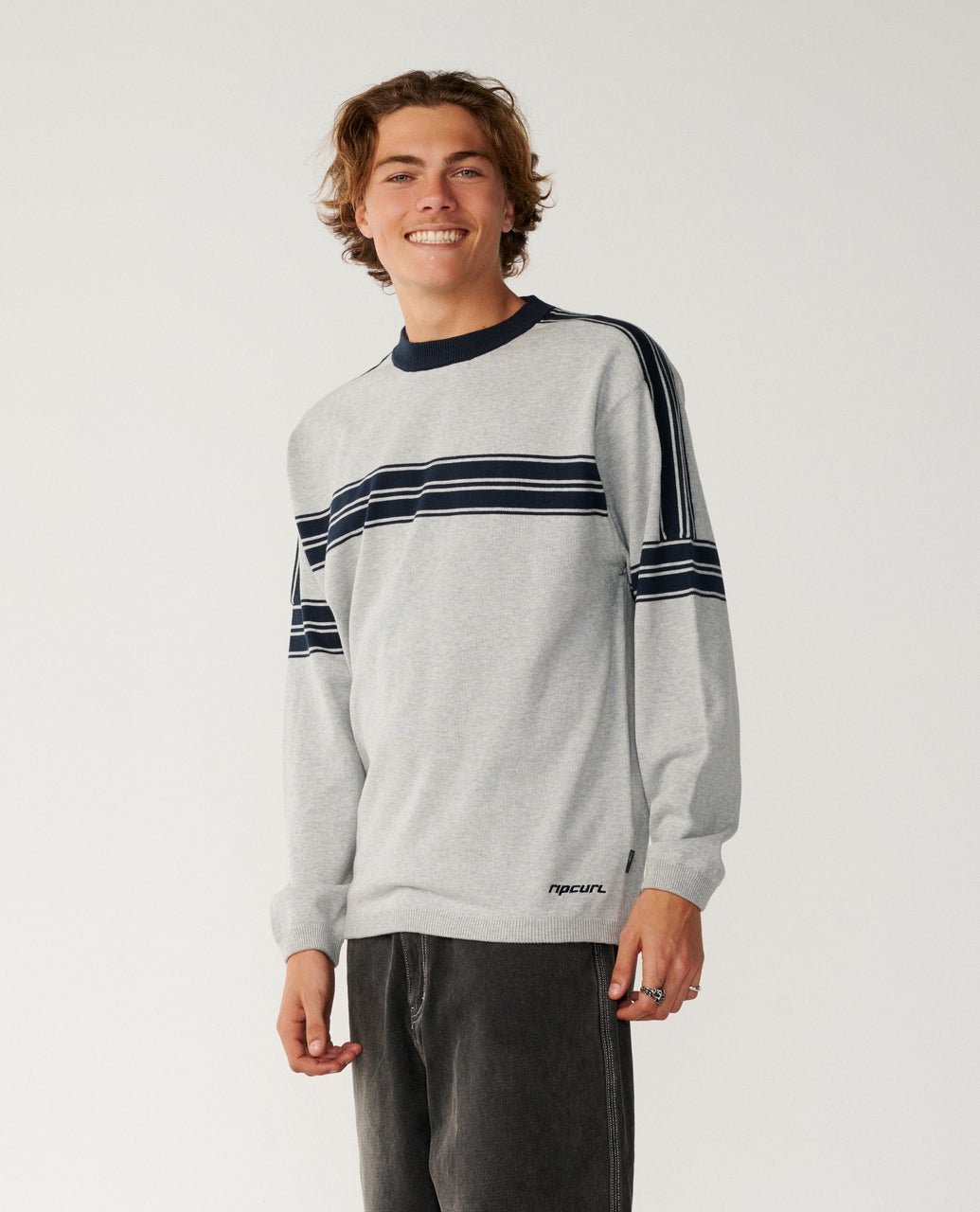 RIP CURL ARCHIVE TWU STRIPE CREW KNIT Grey Marle