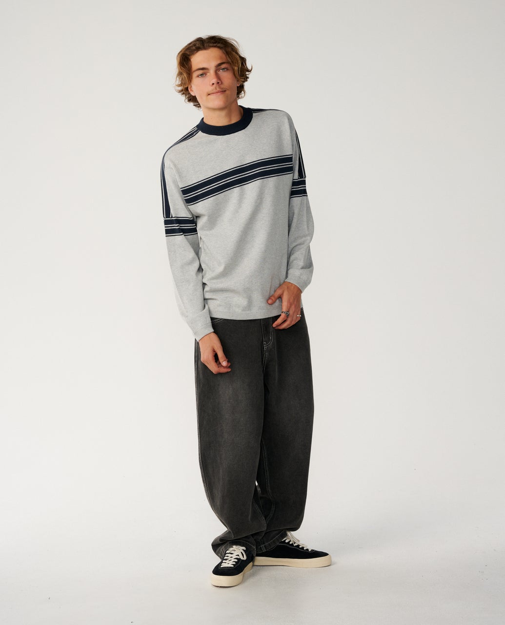 RIP CURL ARCHIVE TWU STRIPE CREW KNIT Grey Marle