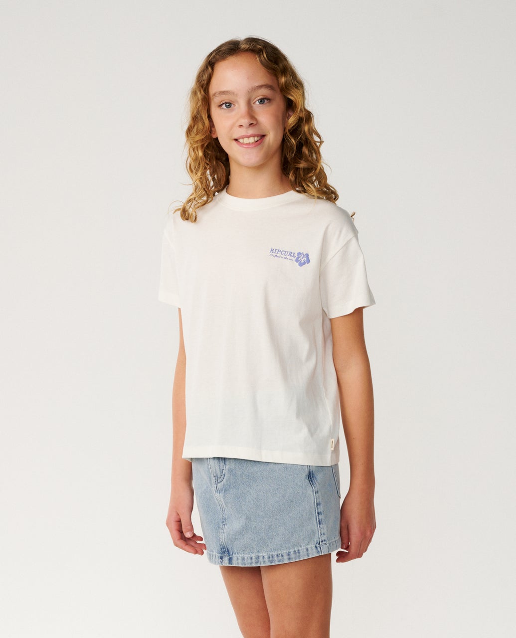 RIP CURL G Surf Puff Relaxed Tee Bone Blue