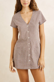 RHYTHM W London Check Button Front Mini Dress Chocolate