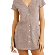 RHYTHM W London Check Button Front Mini Dress Chocolate