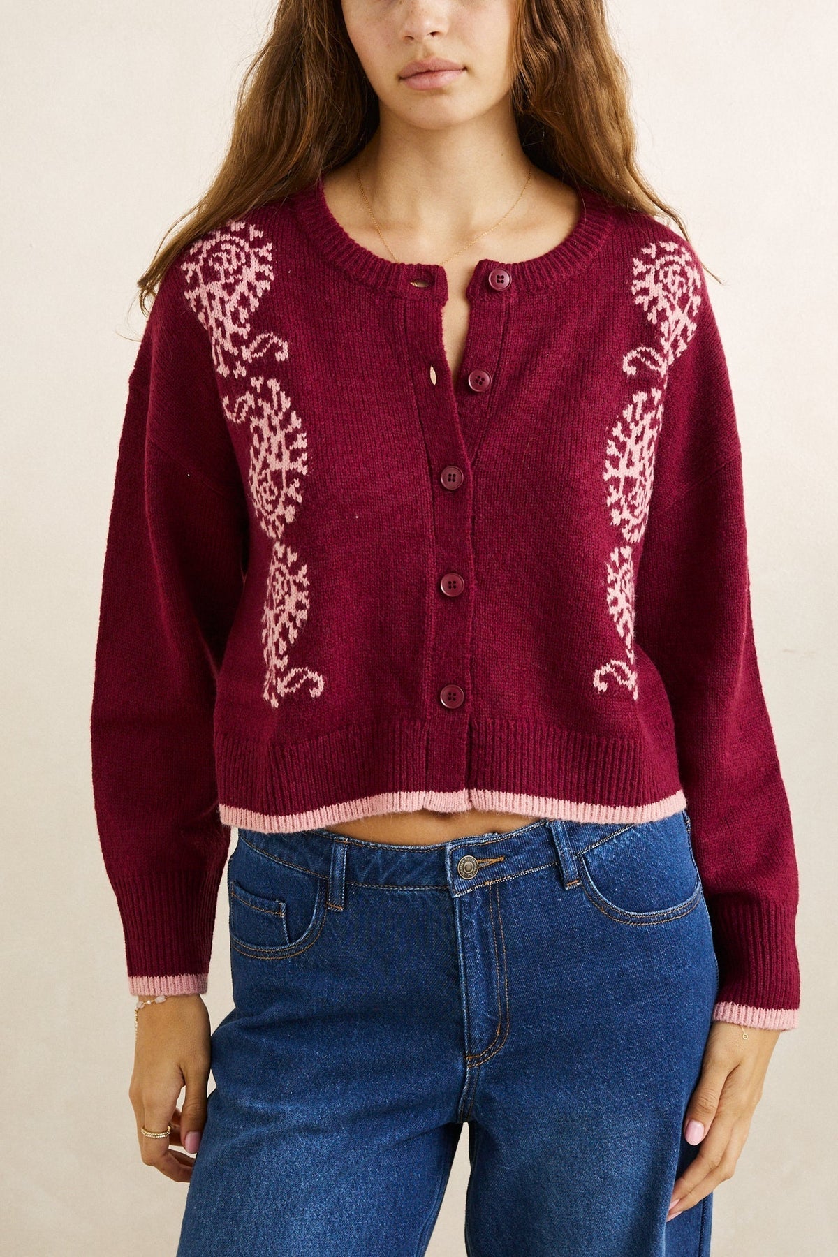 RHYTHM W Sandy Crop Cardigan Plum