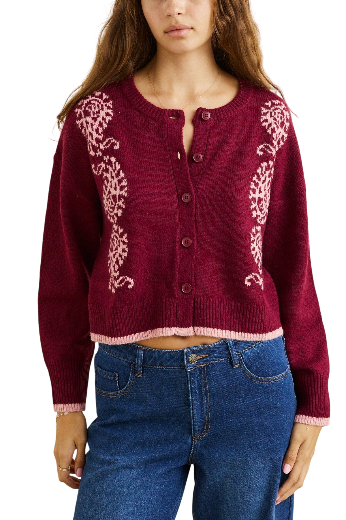 RHYTHM W Sandy Crop Cardigan Plum