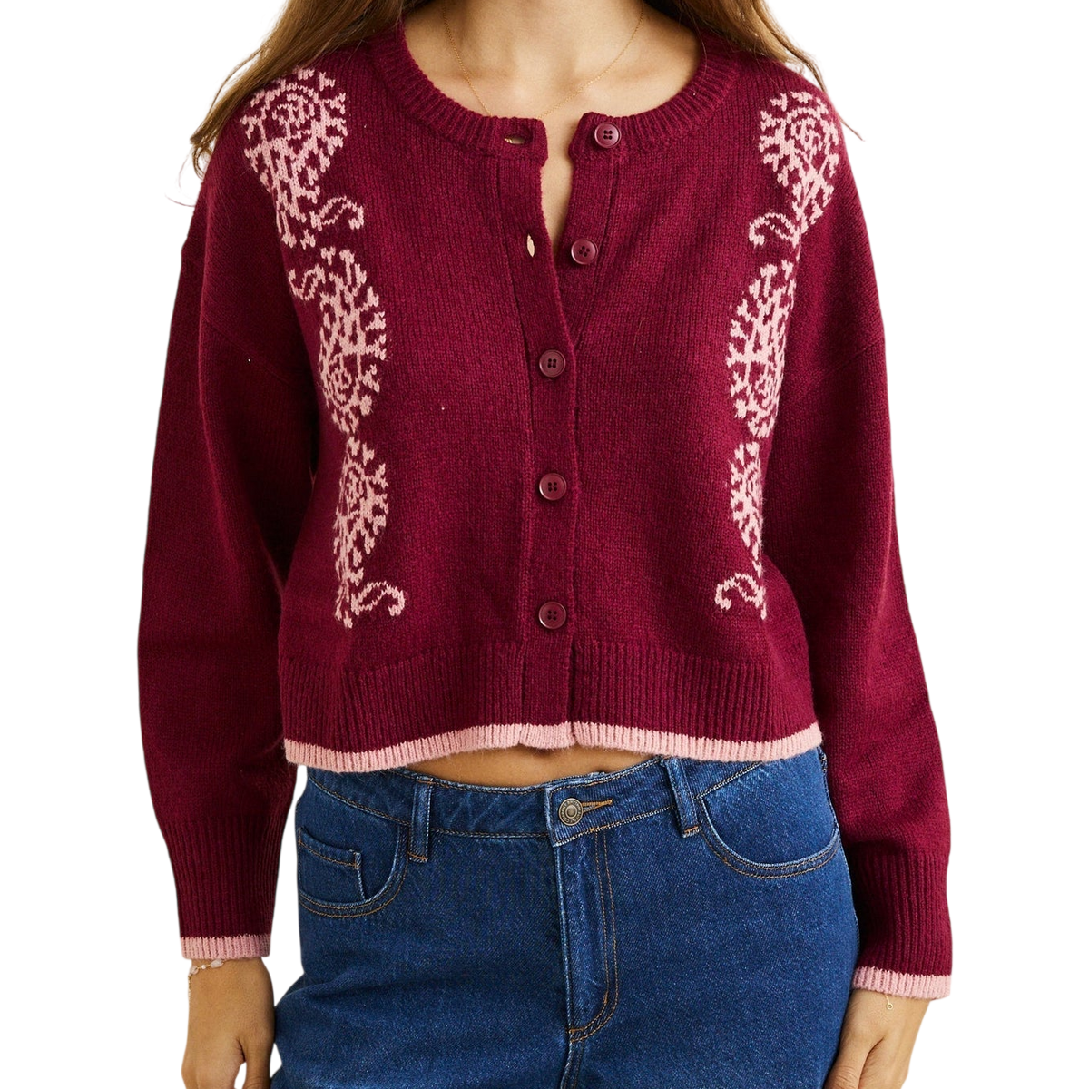 RHYTHM W Sandy Crop Cardigan Plum