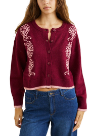 RHYTHM W Sandy Crop Cardigan Plum