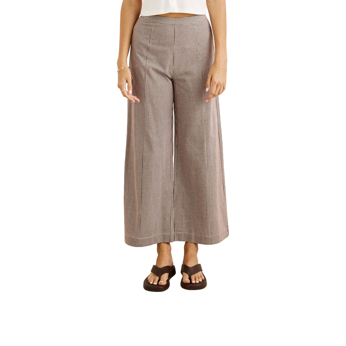 RHYTHM W London Check Wide Leg Pant Chocolate