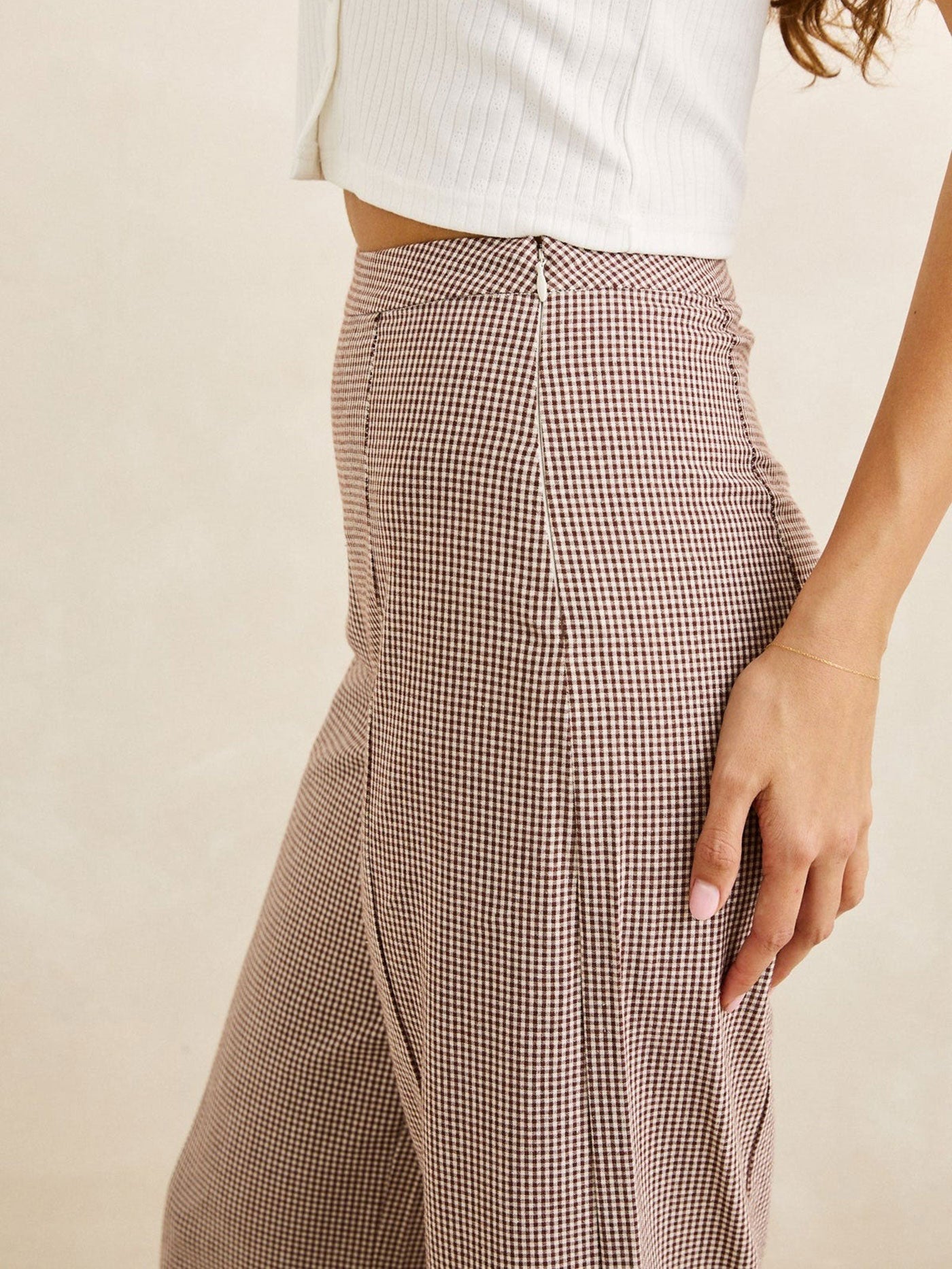 RHYTHM W London Check Wide Leg Pant Chocolate