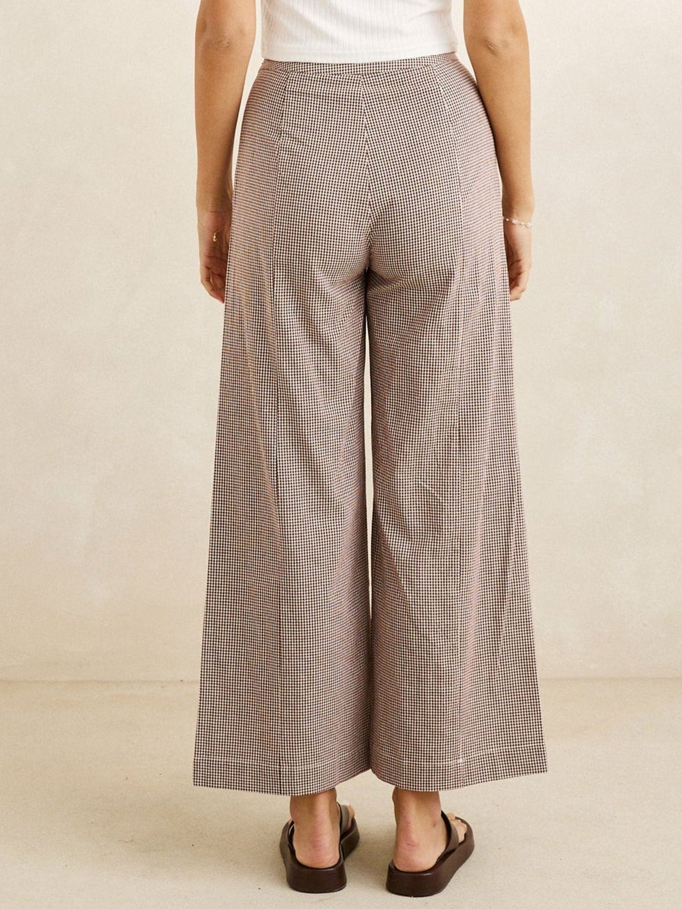 RHYTHM W London Check Wide Leg Pant Chocolate