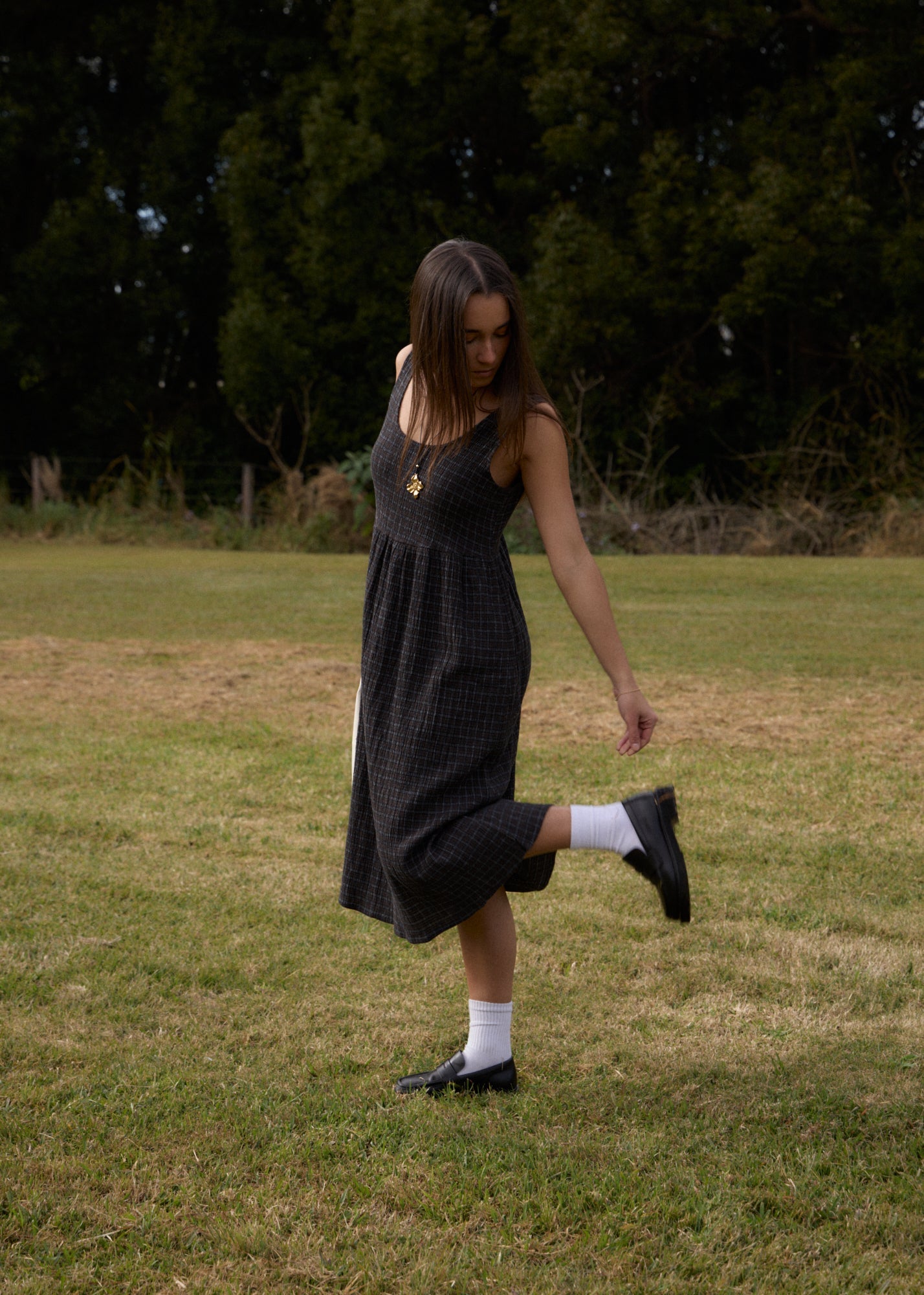 AFENDS W DARKNESS HEMP SEERSUCKER MIDI DRESS