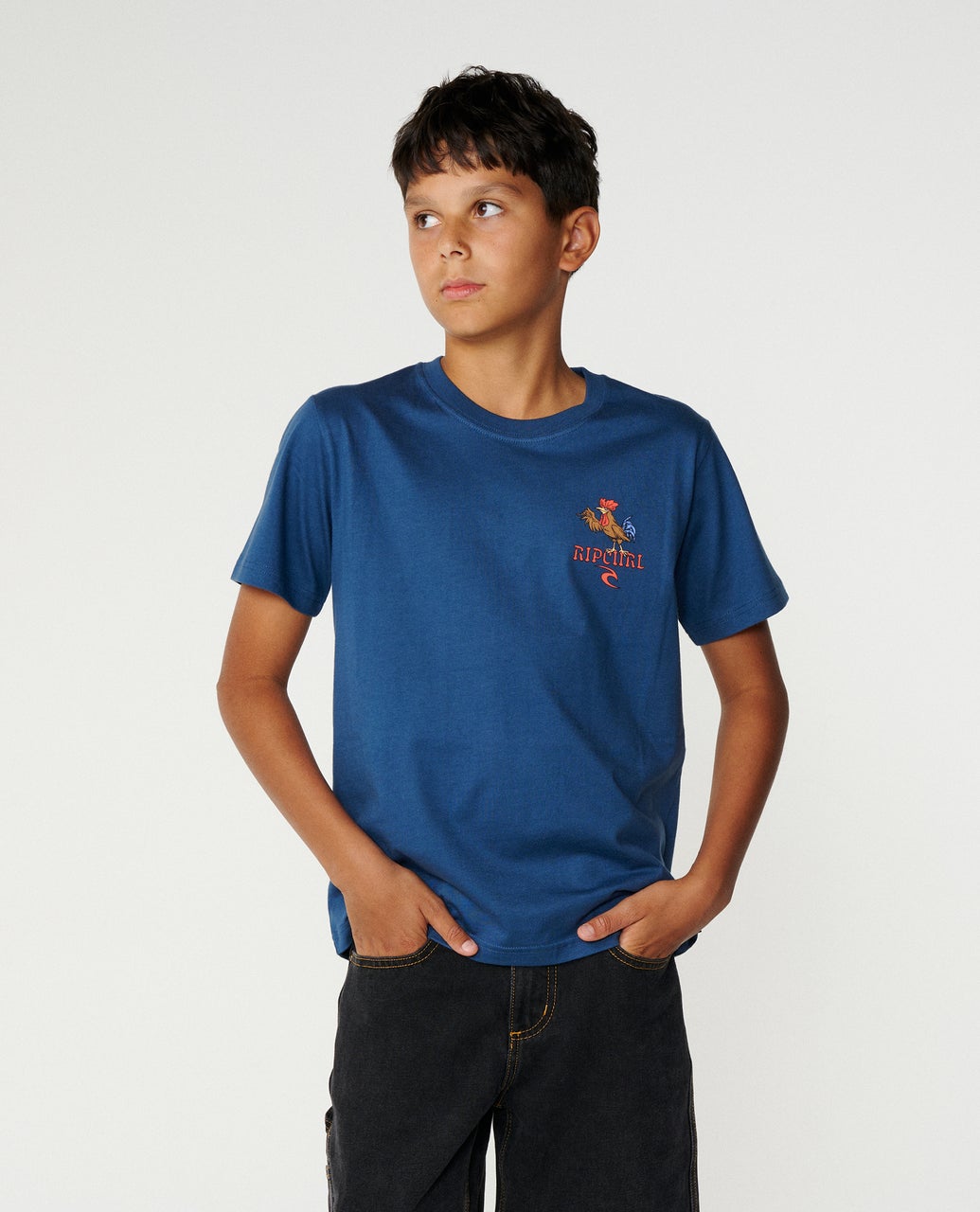 RIP CURL K Surfing Rooster Tee Light Navy