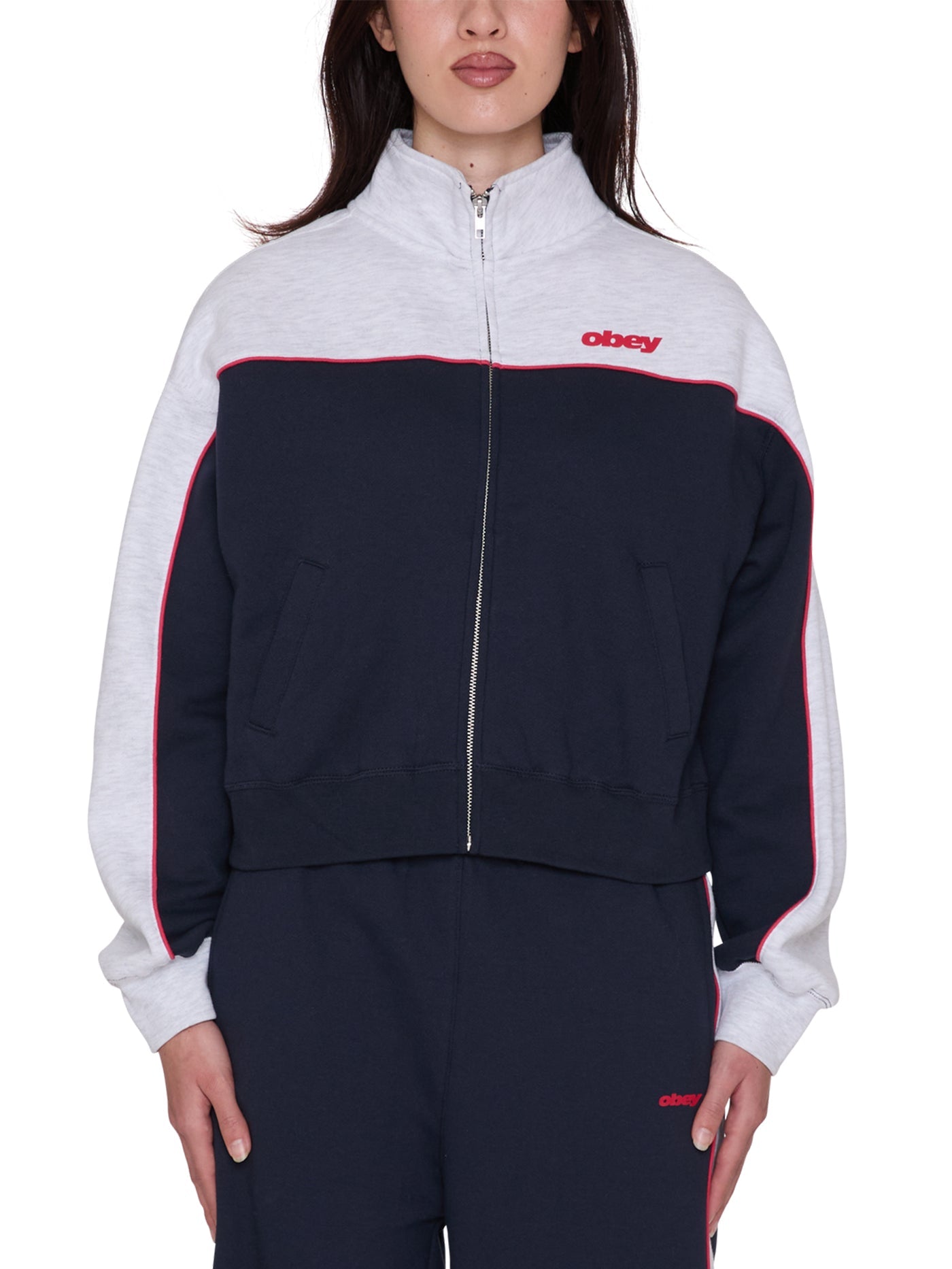 OBEY W Zeno Mock Neck Zip Up Dark Navy Multi - HOMIES