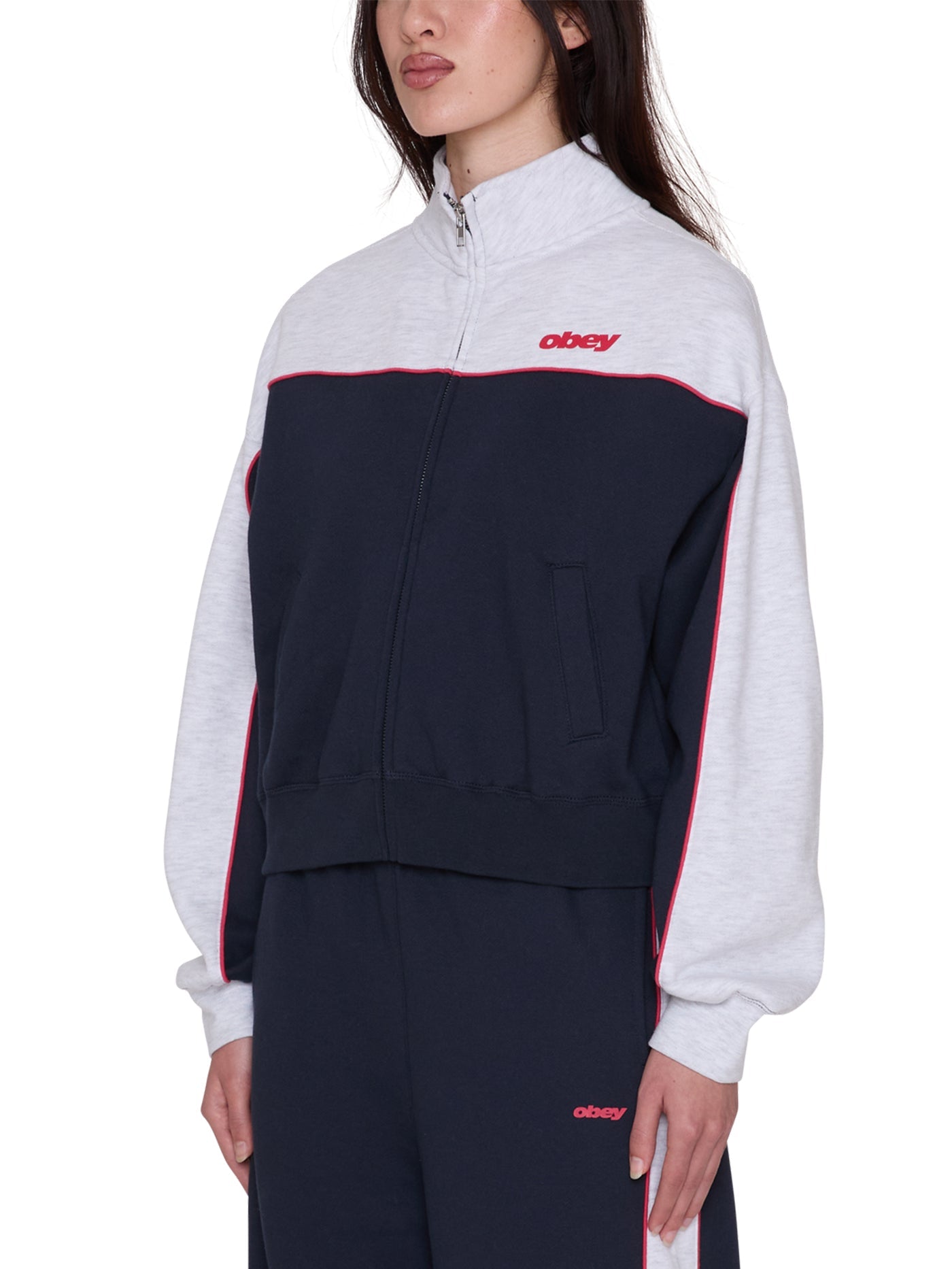 OBEY W Zeno Mock Neck Zip Up Dark Navy Multi - HOMIES