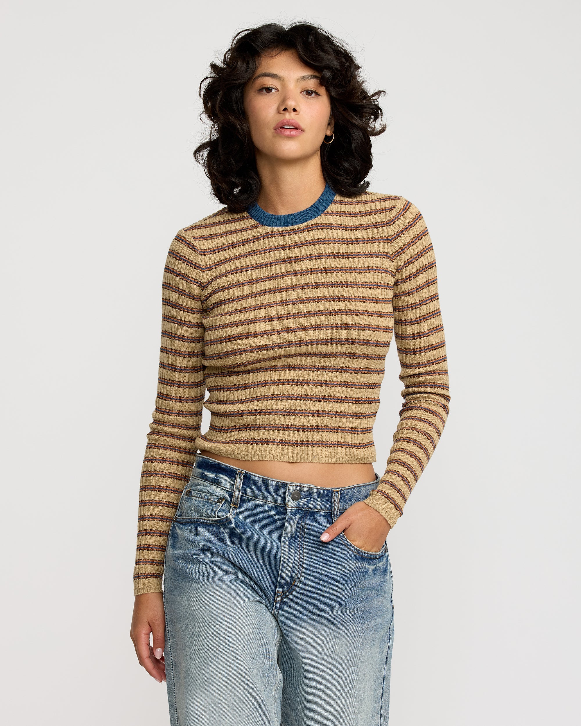 RVCA W BOND STRIPE LS SWEATER