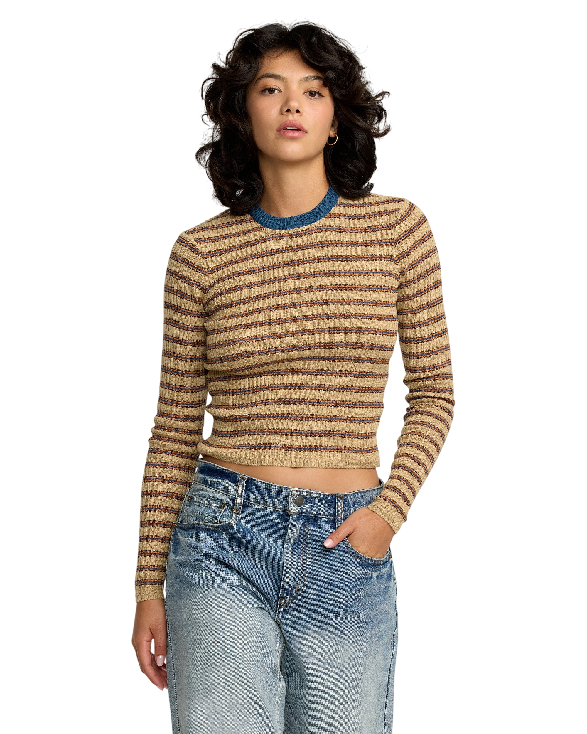 RVCA W BOND STRIPE LS SWEATER