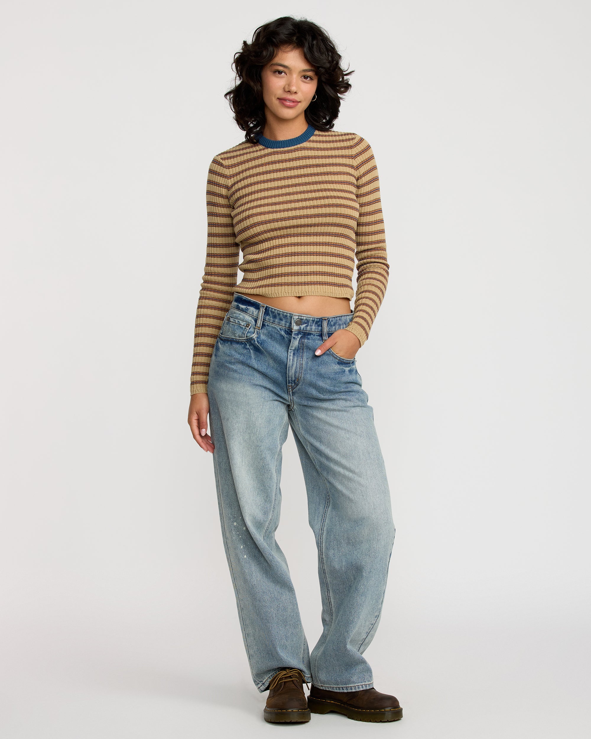 RVCA W BOND STRIPE LS SWEATER