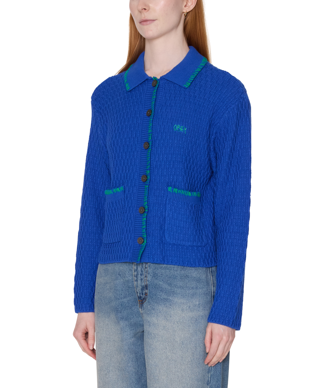 OBEY W AMELIE BUTTON DOWN SWEATER
