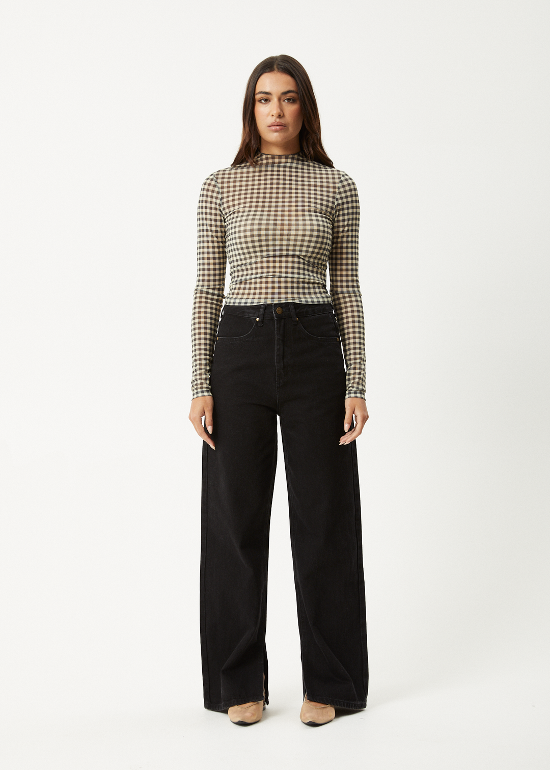 AFENDS W GAMBET RECYCLED SHEER LONG SLEEVE TOP