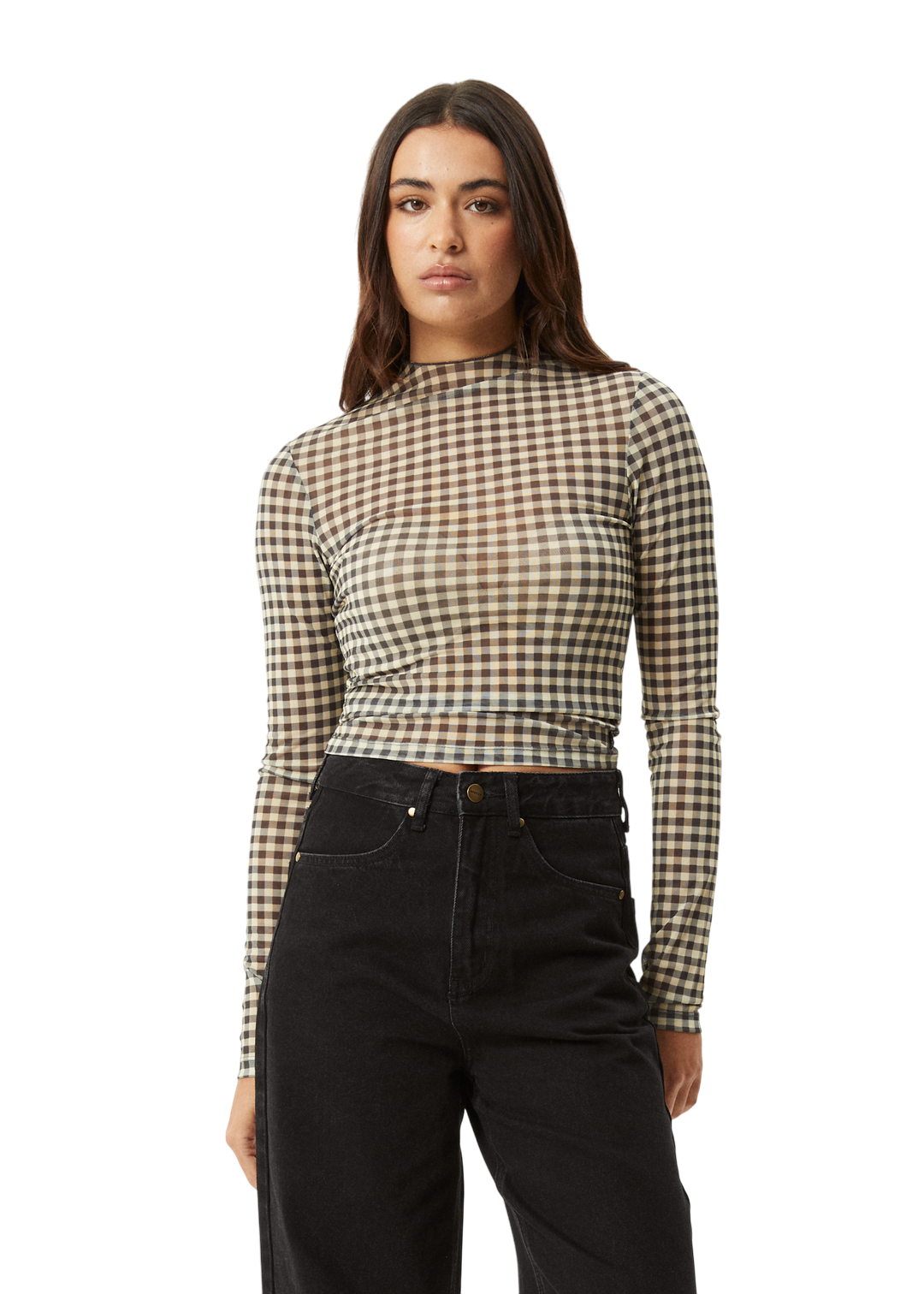 AFENDS W GAMBET RECYCLED SHEER LONG SLEEVE TOP