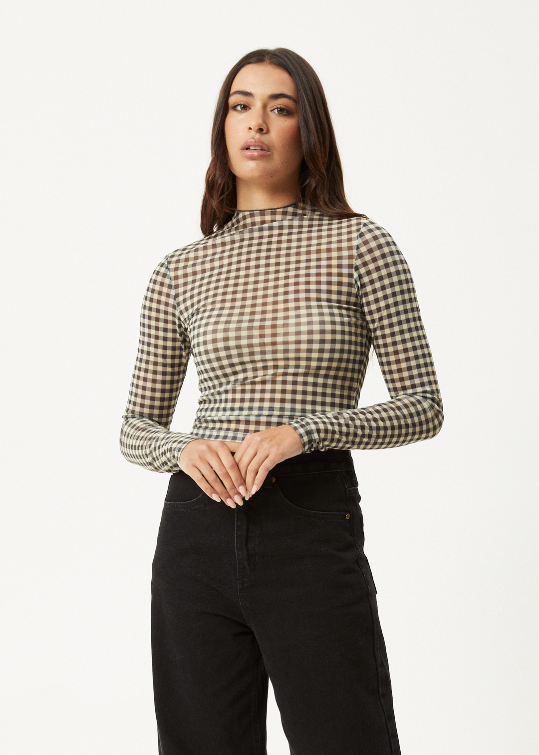 AFENDS W GAMBET RECYCLED SHEER LONG SLEEVE TOP