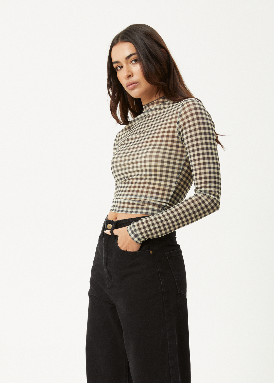 AFENDS W GAMBET RECYCLED SHEER LONG SLEEVE TOP
