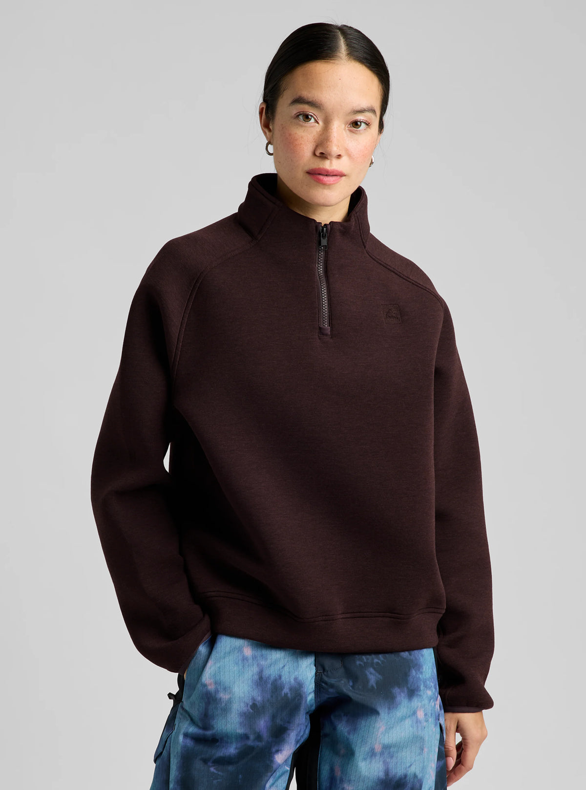 BURTON W SPACECLOUD 1/4 ZIP TOP BEAR HUG BROWN HEATHER