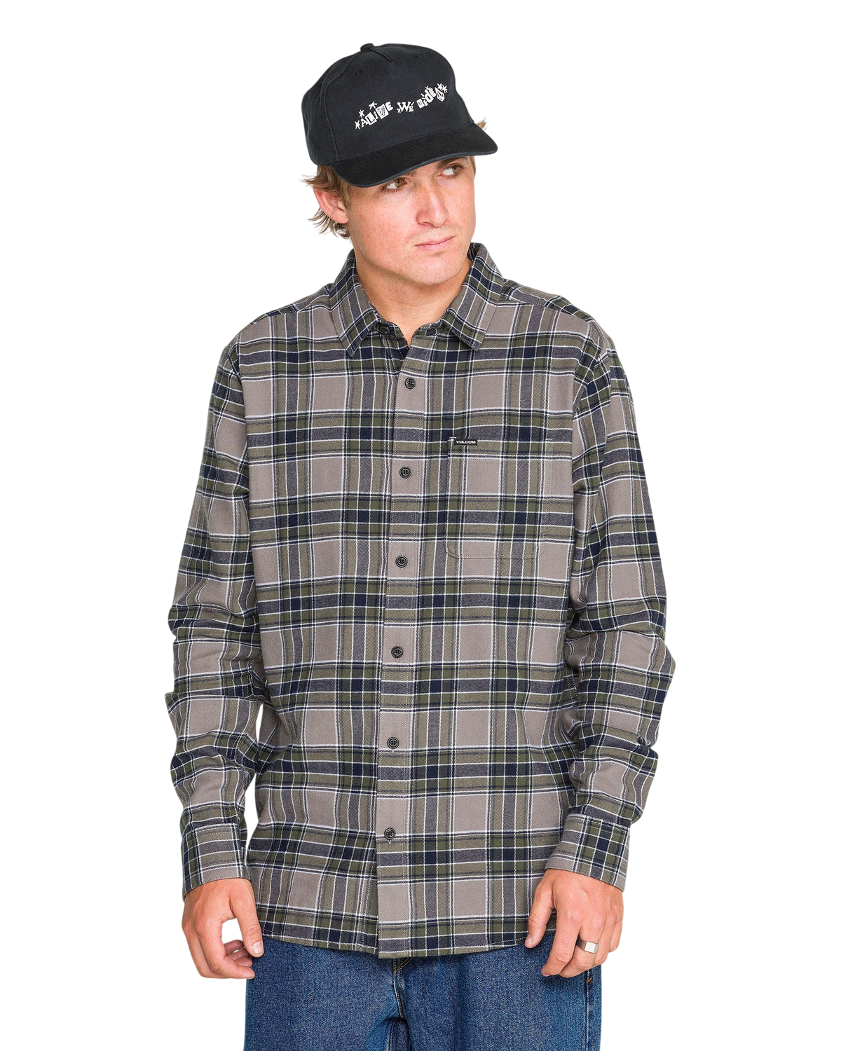 VOLCOM CADEN PLAID LS SHIRT Pewter - vue principale