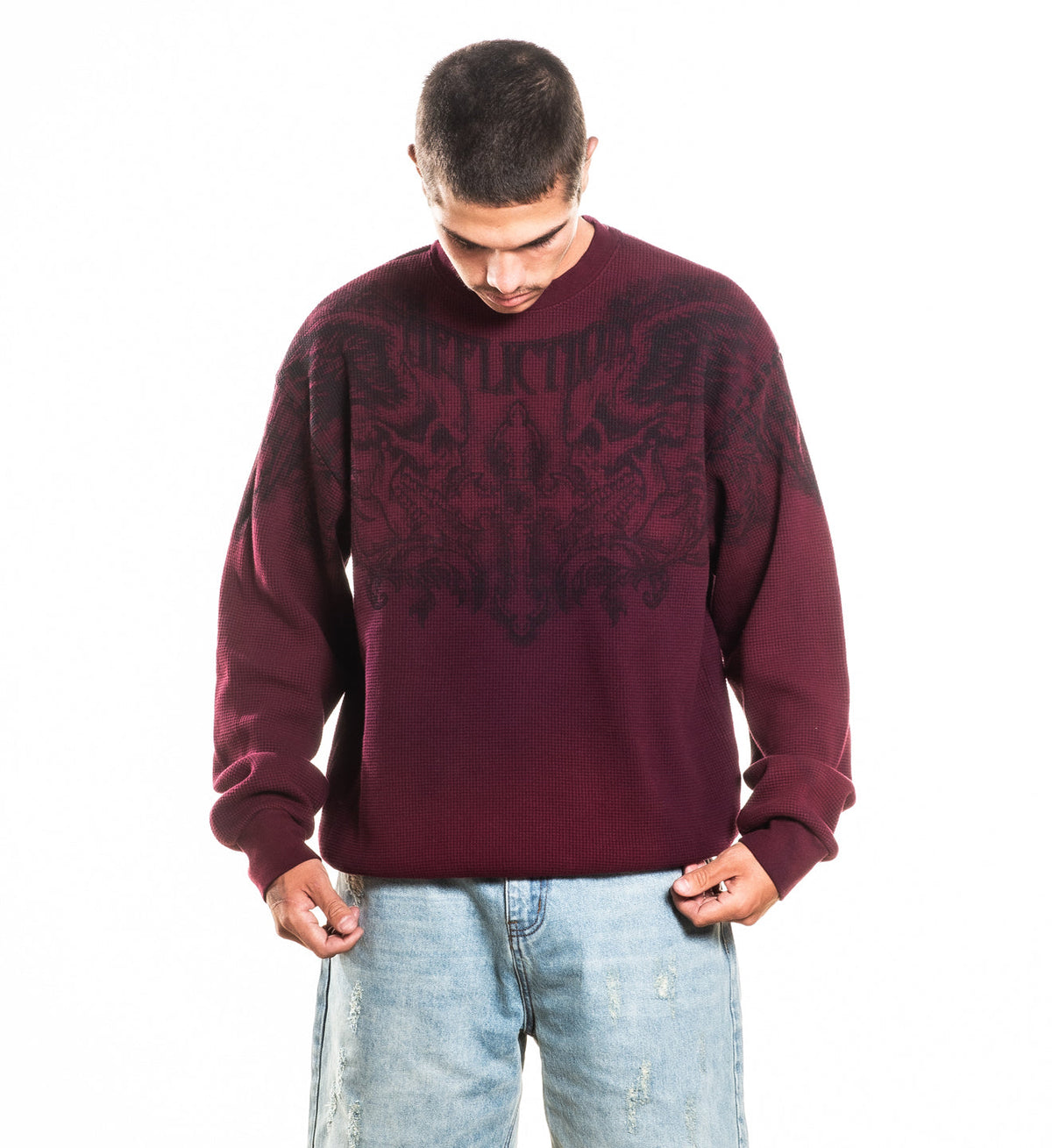 AFFLICTION WINGED UP LS THERMAL BURGUNDY POTASSIUM SPRAY