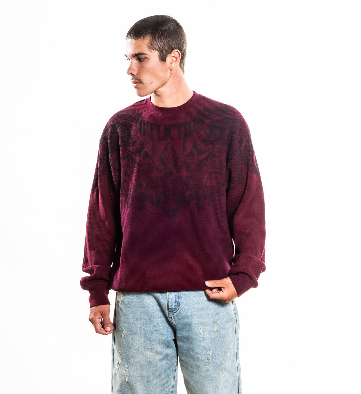 AFFLICTION WINGED UP LS THERMAL BURGUNDY POTASSIUM SPRAY