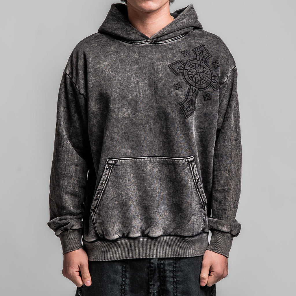 AFFLICTION VESPER LS OVERSIZED PO HOODIE BLACK HEAVY MINERAL WASH