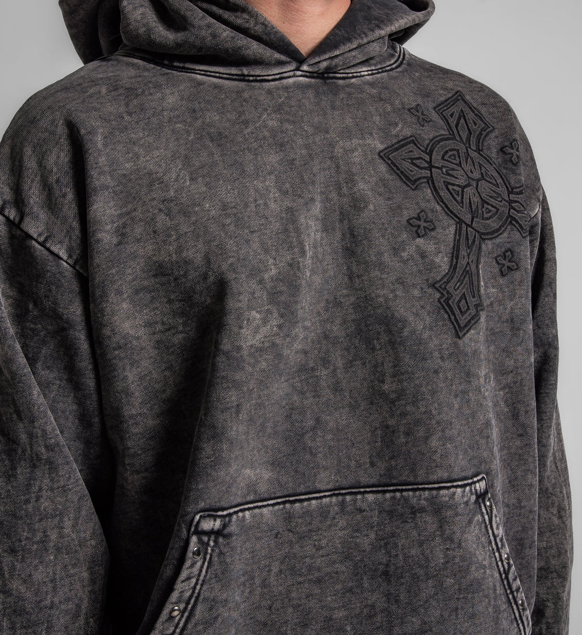 AFFLICTION VESPER LS OVERSIZED PO HOODIE BLACK HEAVY MINERAL WASH