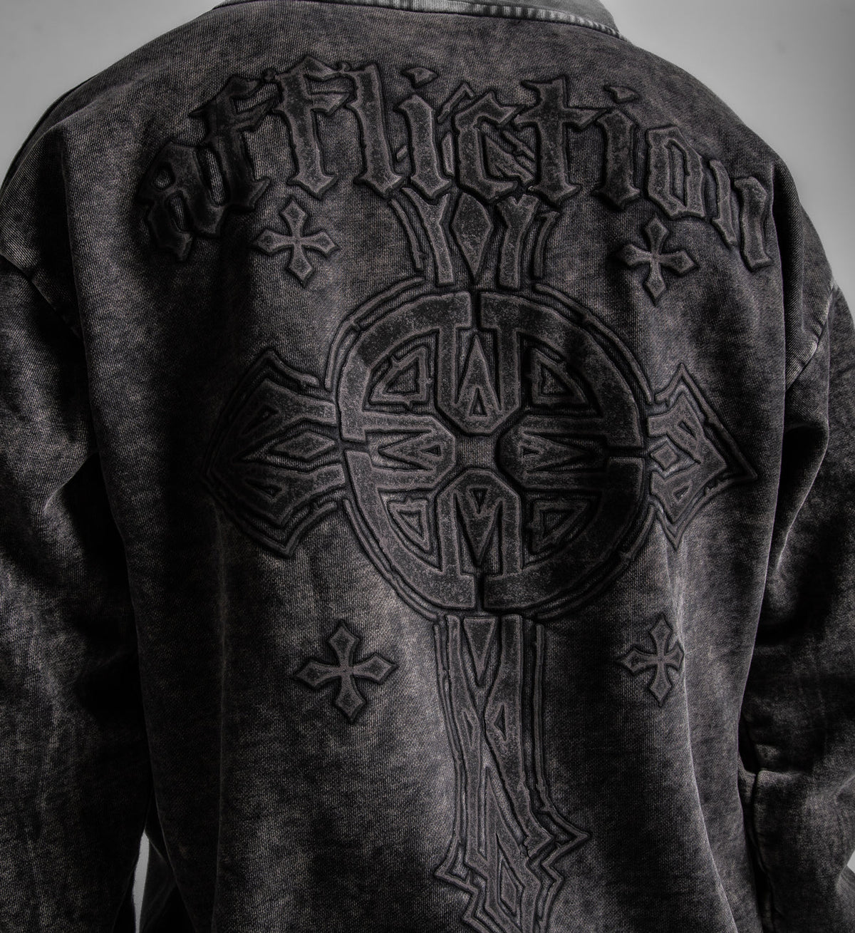 AFFLICTION VESPER LS OVERSIZED PO HOODIE BLACK HEAVY MINERAL WASH