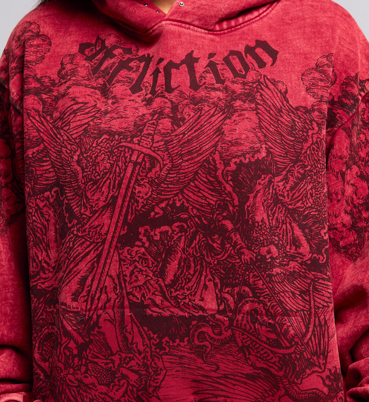 AFFLICTION W ANGELS LS CROP HOOD RED LAVA WASH