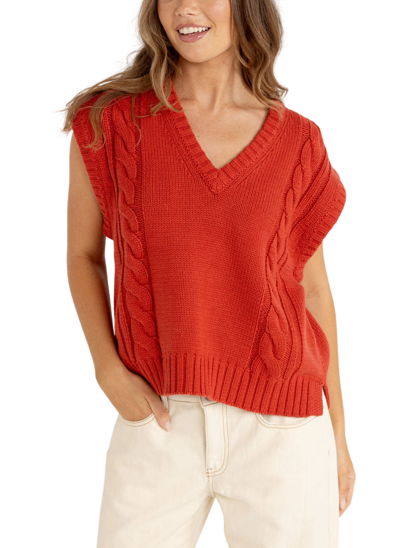 RHYTHM W STANLEY CABLE KNIT VEST