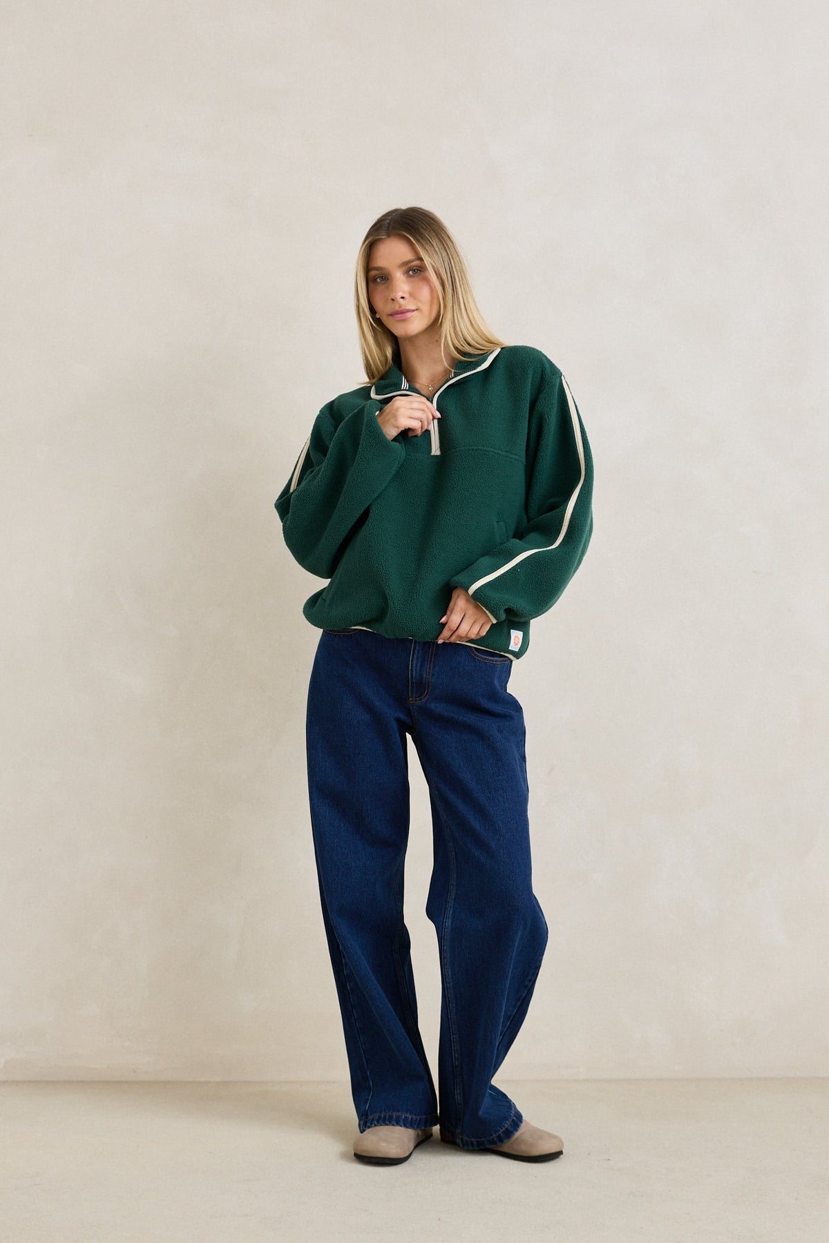 RHYTHM W CAMP HALF ZIP SHERPA PULLOVER - PINE