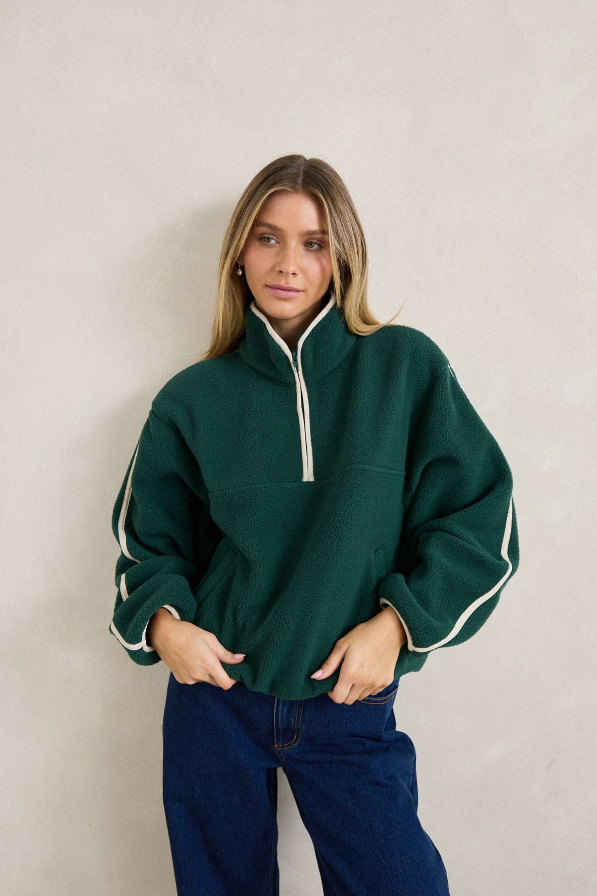 RHYTHM W CAMP HALF ZIP SHERPA PULLOVER - PINE