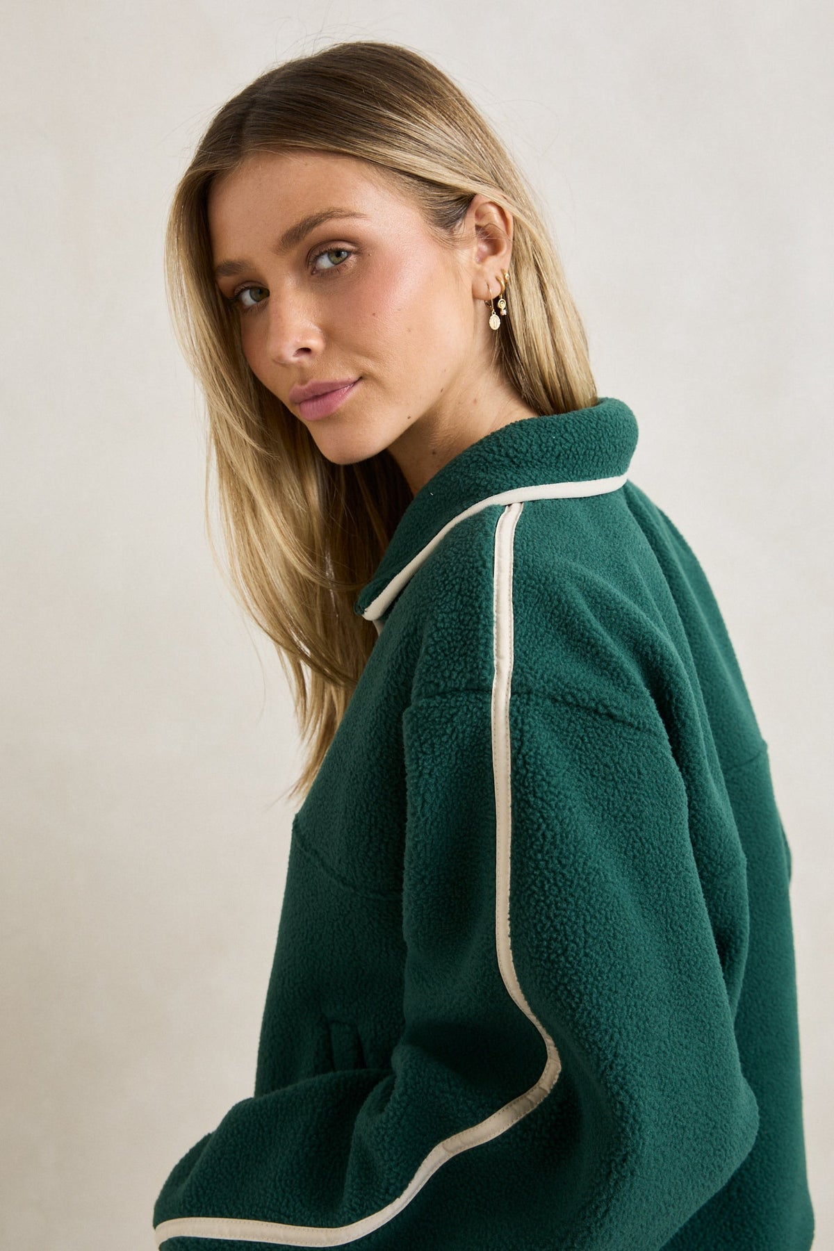 RHYTHM W CAMP HALF ZIP SHERPA PULLOVER - PINE