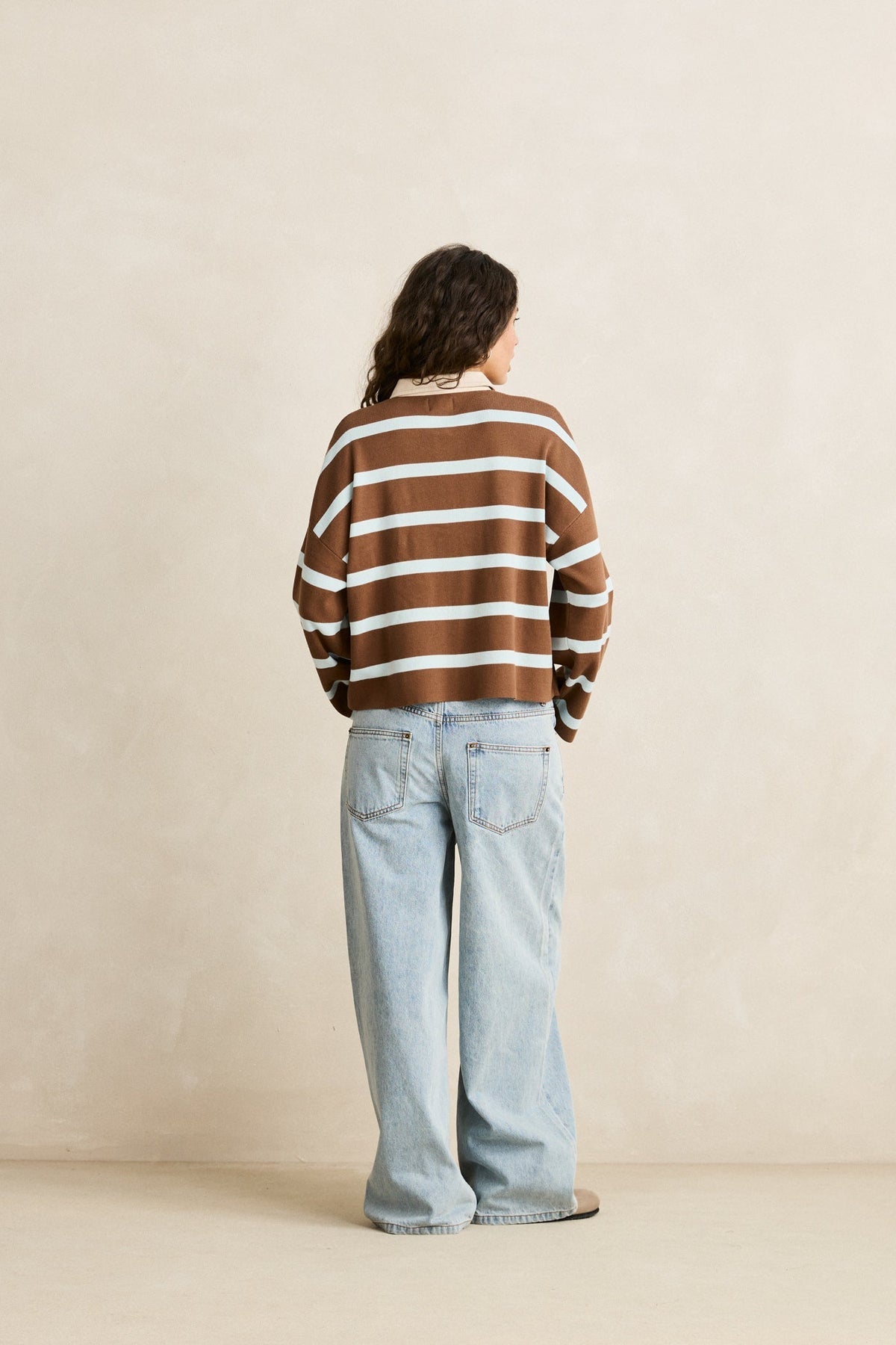 RHYTHM W Rugby Polo Knit Sweater Brown