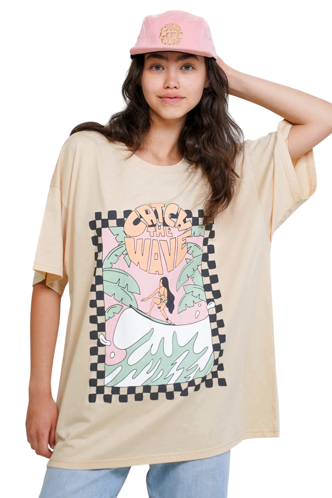 NOTICE THE RECKLESS W CATCH THE WAVE OVRERSIZED TEE