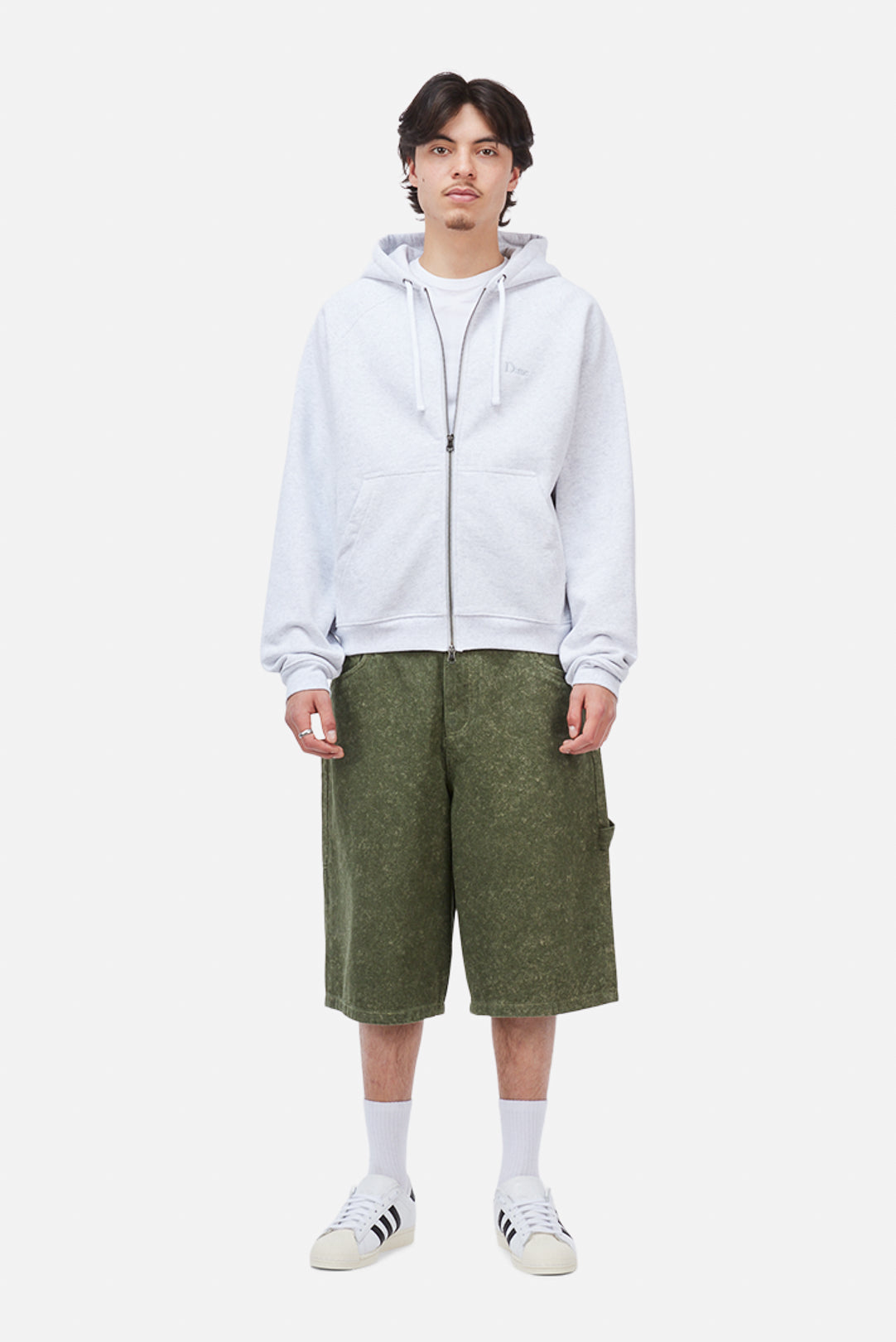 DIME Classic Small Logo Zip Hoodie Ash — porté 1