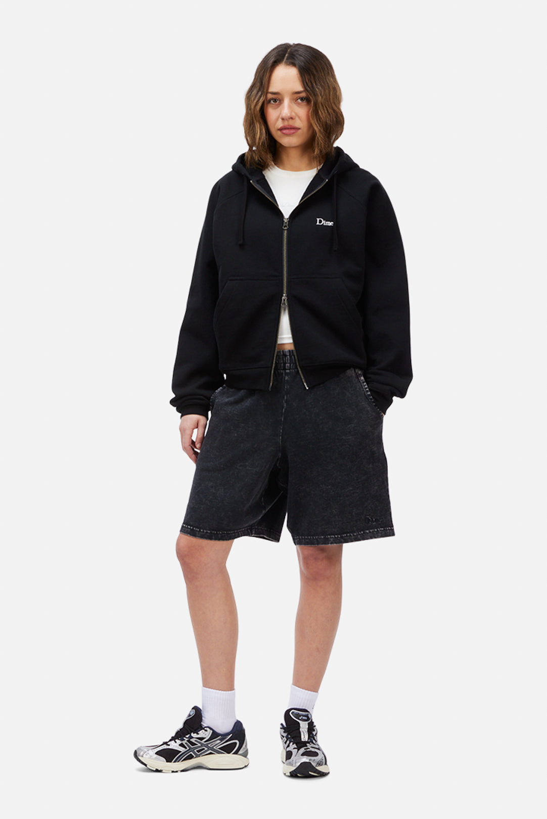 Dime Classic Small Logo Zip Hoodie Noir - Look 1