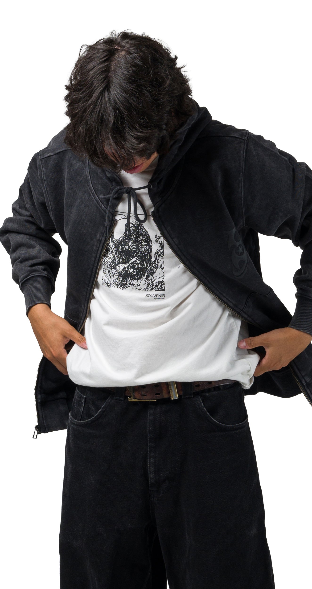 SOUVENIR DIRTY ZIP HOODY DIRTY BLACK