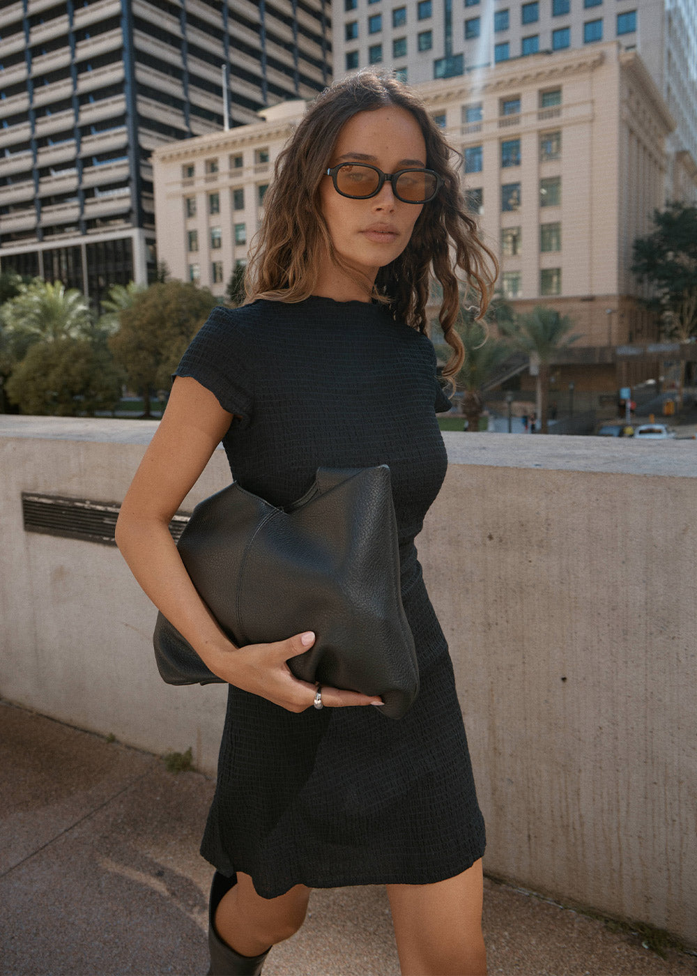 AFENDS W FOCUS HEMP SEERUCKER MINI DRESS