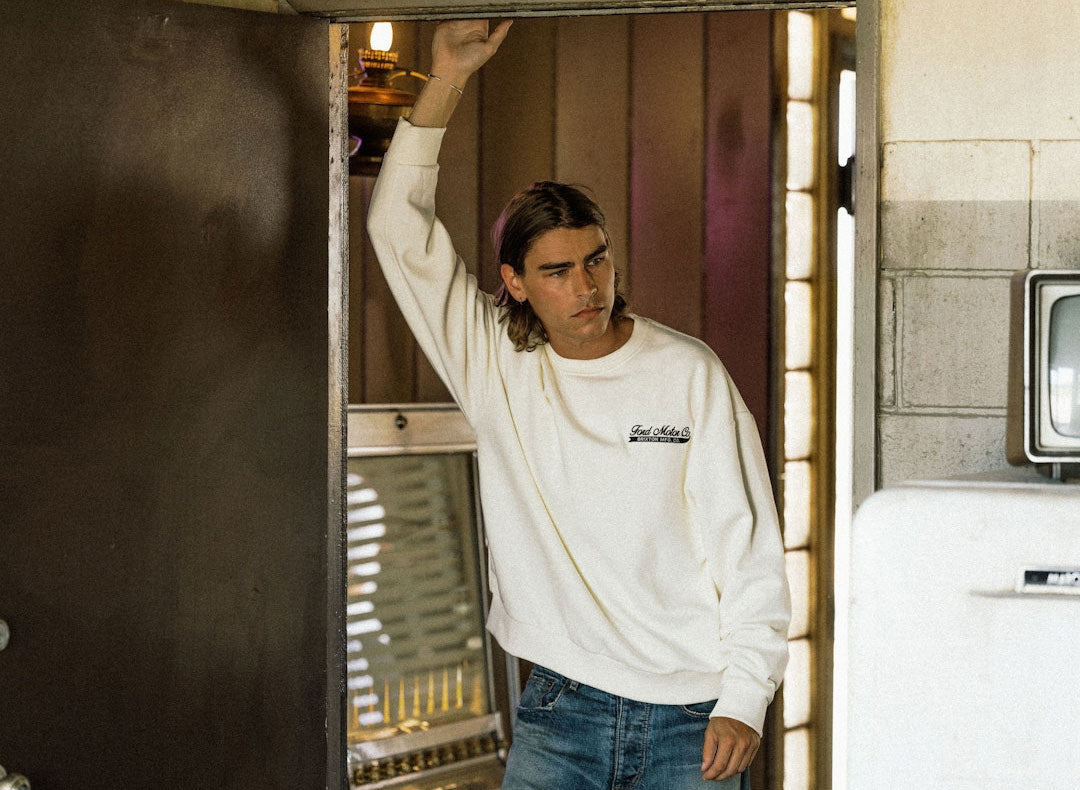 BRIXTON X FORD 71 PICKUP CREW FLEECE - Wimbledon White