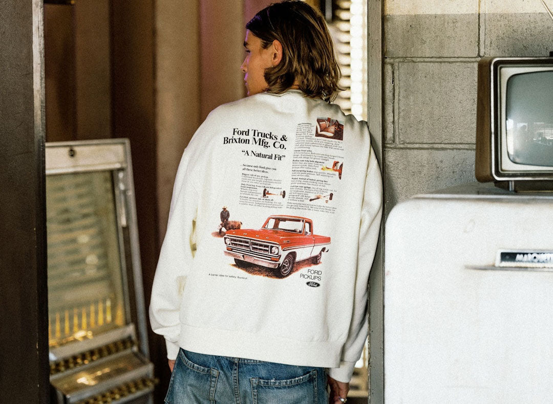 BRIXTON X FORD 71 PICKUP CREW FLEECE - Wimbledon White