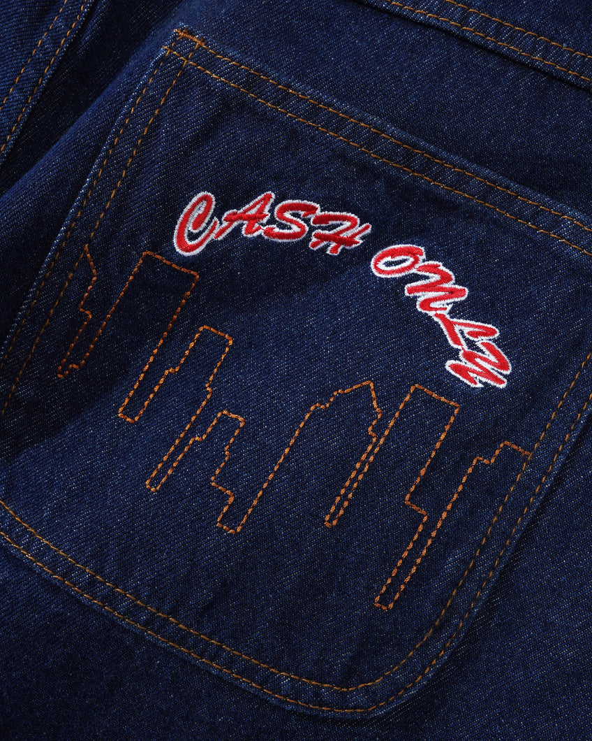 CASH ONLY LOGO DENIM SHORTS 