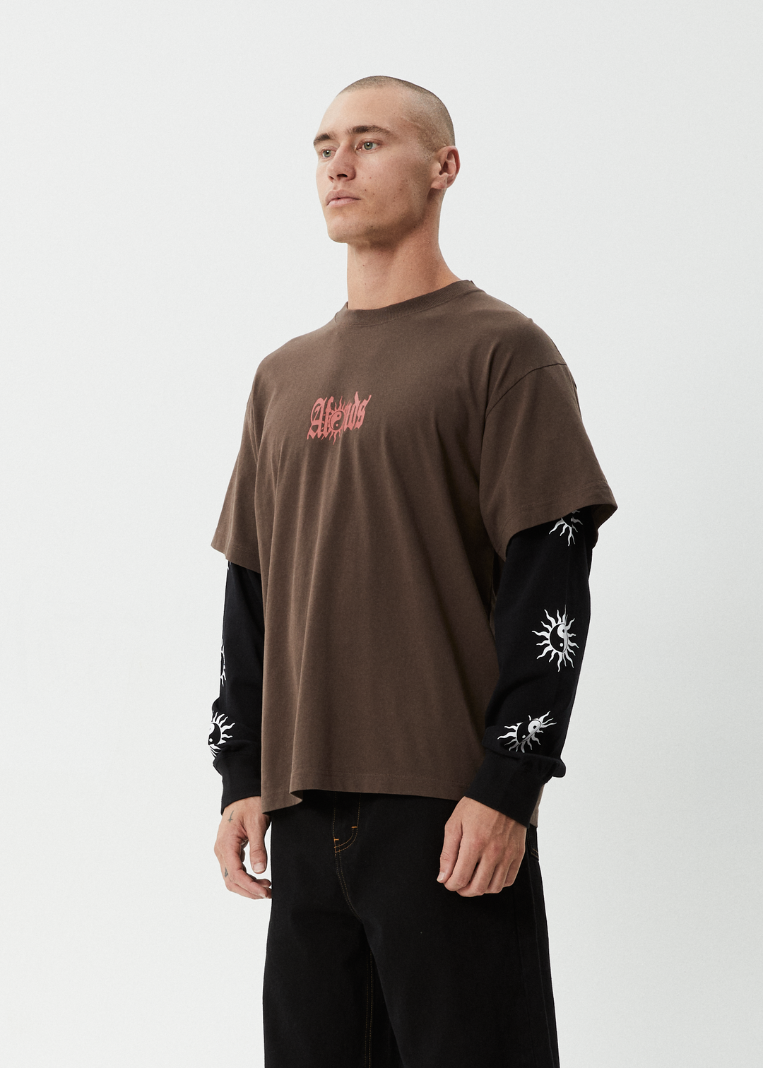 AFENDS DOUBLE TROUBLE RECYCLED LAYERED BOXY TEE
