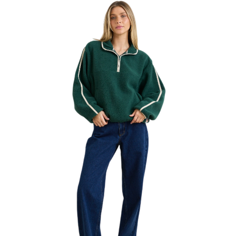 RHYTHM W CAMP HALF ZIP SHERPA PULLOVER - PINE